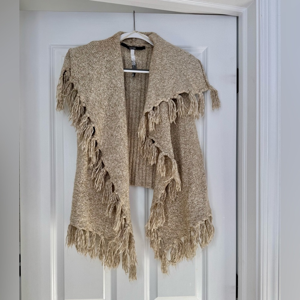 Kensie Knit Fringe Sleeveless Vest Sweater